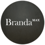 Brandamax logo - black circle with white serif text