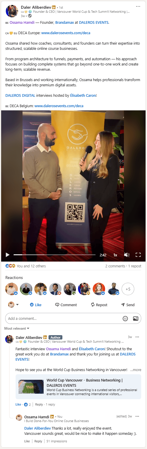 Daler Aliberdiev LinkedIn post about Brandamax